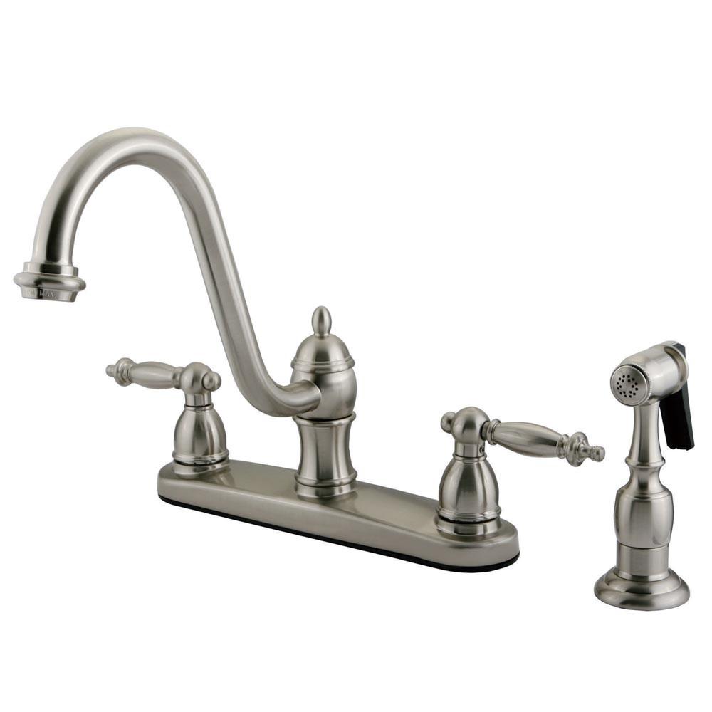 Kingston Satin Nickel Templeton 8" Kitchen Faucet With Brass Sprayer KB3118TLBS