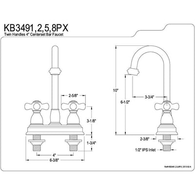 Kingston Brass Chrome Two Handle 4" Centerset Bar Prep Sink Faucet KB3491PX