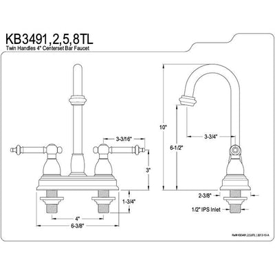 Kingston Oil Rubbed Bronze Two Handle 4" Centerset Bar Prep Sink Faucet KB3495TL