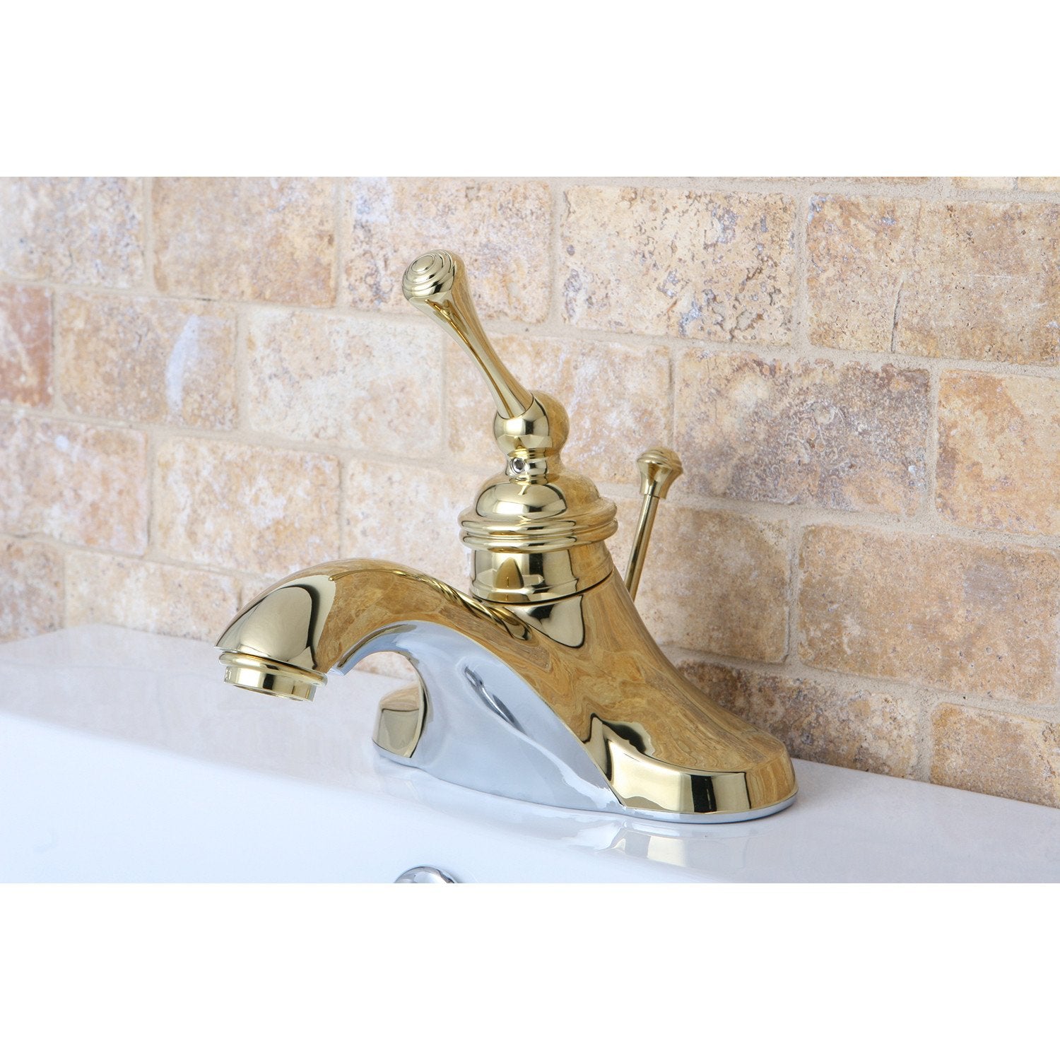 Kingston Polished Brass Single Handle 4" Centerset Bathroom Faucet KB3542BL
