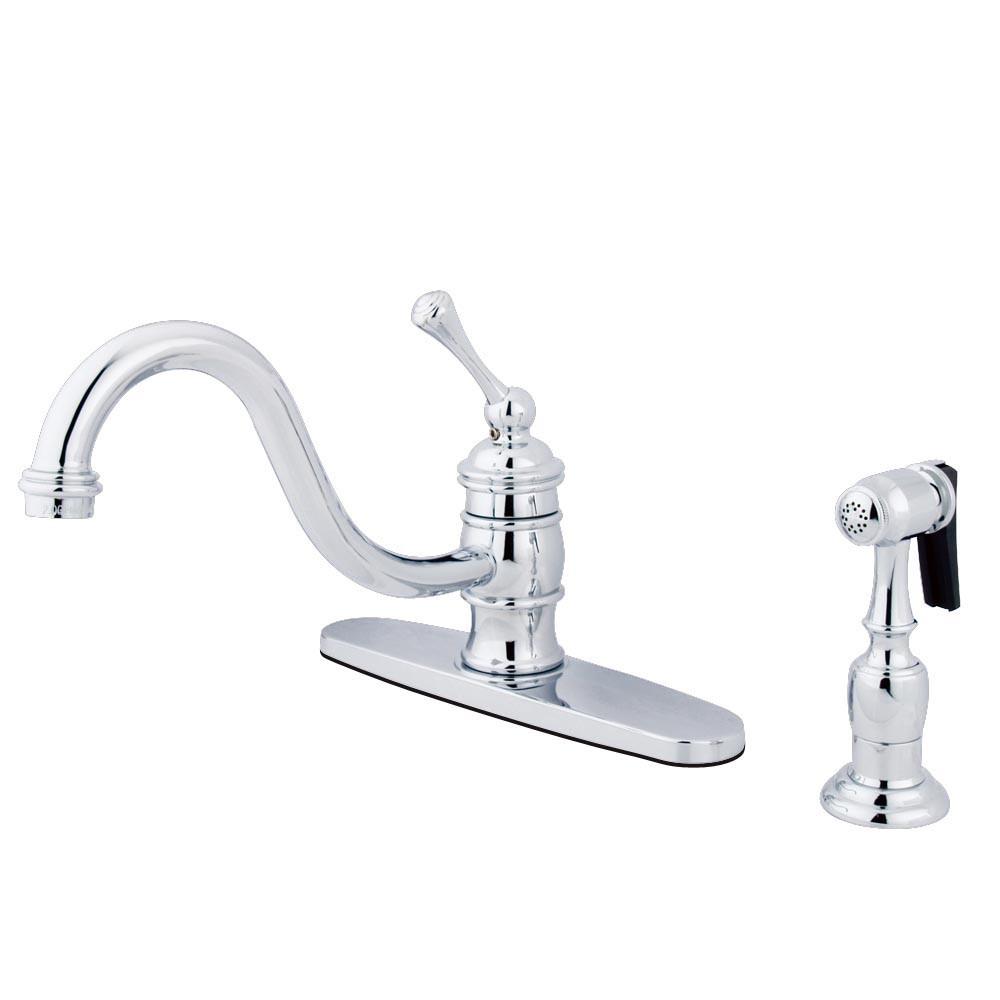 Kingston Chrome Single Handle 8" Kitchen Faucet with Brass Sprayer KB3571BLBS