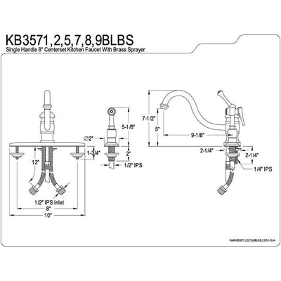 Kingston Chrome Single Handle 8" Kitchen Faucet with Brass Sprayer KB3571BLBS