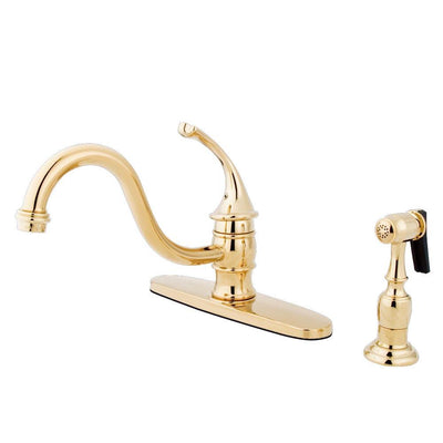 Kingston Polished Brass Georgian 8" kitchen faucet with brass sprayer KB3572GLBS