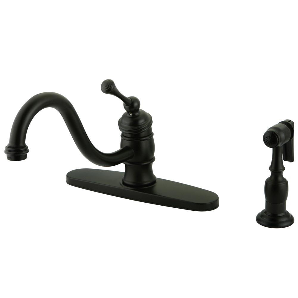 Kingston Oil Rubbed Bronze Single Handle 8" Kitchen Faucet w Sprayer KB3575BLBS