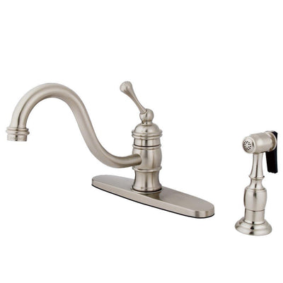 Kingston Satin Nickel Single Handle 8" Kitchen Faucet w Brass Sprayer KB3578BLBS