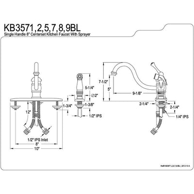 Kingston Satin Nickel Single Handle 8" Kitchen Faucet with Sprayer KB3578BL