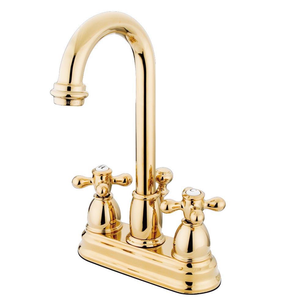 Kingston Polished Brass 2 handle 4" Centerset Bathroom Faucet w Drain KB3612AX