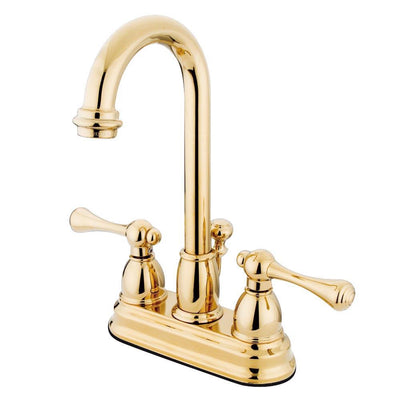 Kingston Polished Brass 2 handle 4" Centerset Bathroom Faucet w Drain KB3612BL