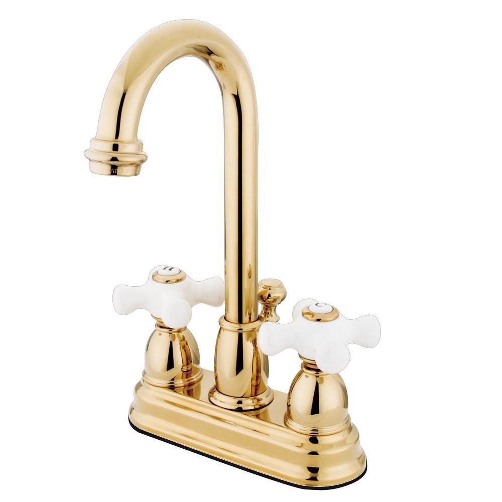 Kingston Polished Brass 2 handle 4" Centerset Bathroom Faucet w Drain KB3612PX
