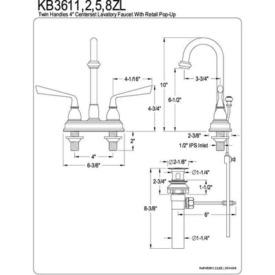 Kingston Silver Sage Polished Brass Centerset Bathroom Faucet W Drain KB3612ZL
