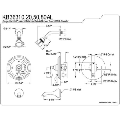 Kingston Satin Nickel Single Handle Tub & Shower Combination Faucet KB36380AL
