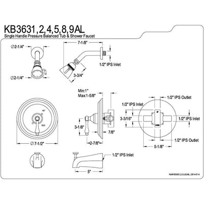 Kingston Satin Nickel Single Handle Tub and Shower Combination Faucet KB3638AL