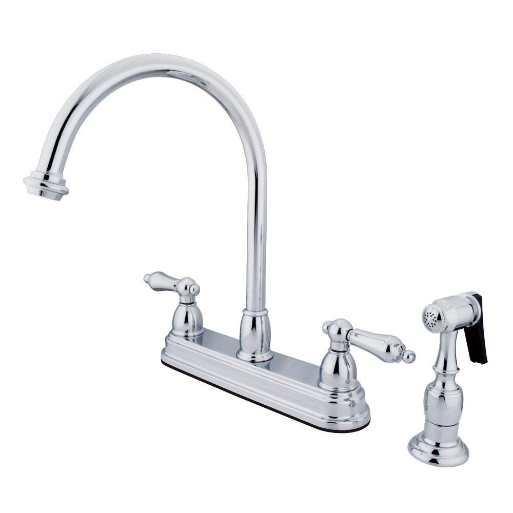 Kingston Brass Chrome Two Handle 8" Kitchen Faucet with Brass Sprayer KB3751ALBS