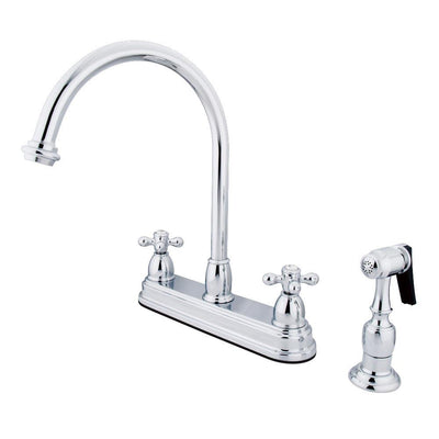Kingston Brass Chrome Two Handle 8" Kitchen Faucet with Brass Sprayer KB3751AXBS