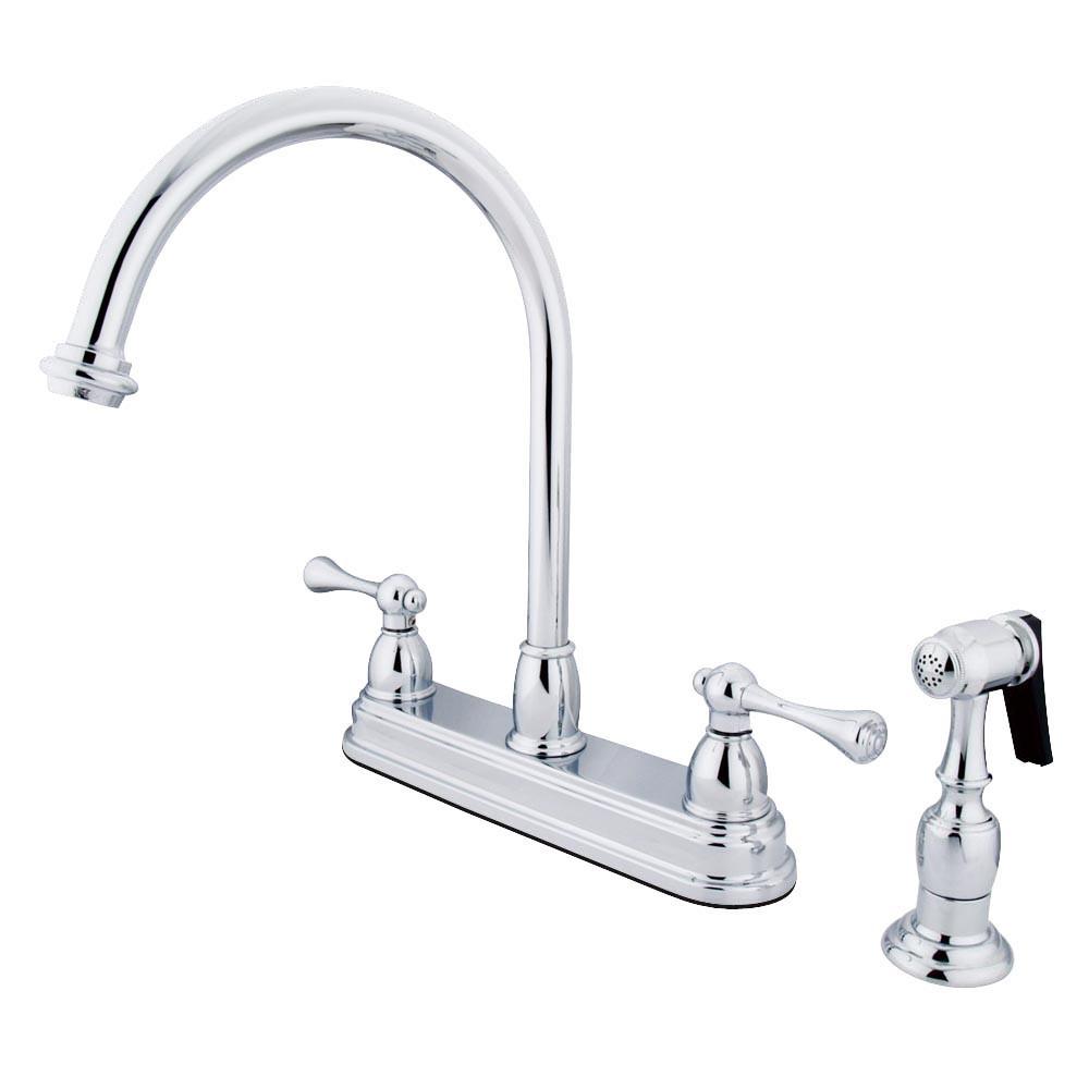 Kingston Brass Chrome Two Handle 8" Kitchen Faucet with Brass Sprayer KB3751BLBS