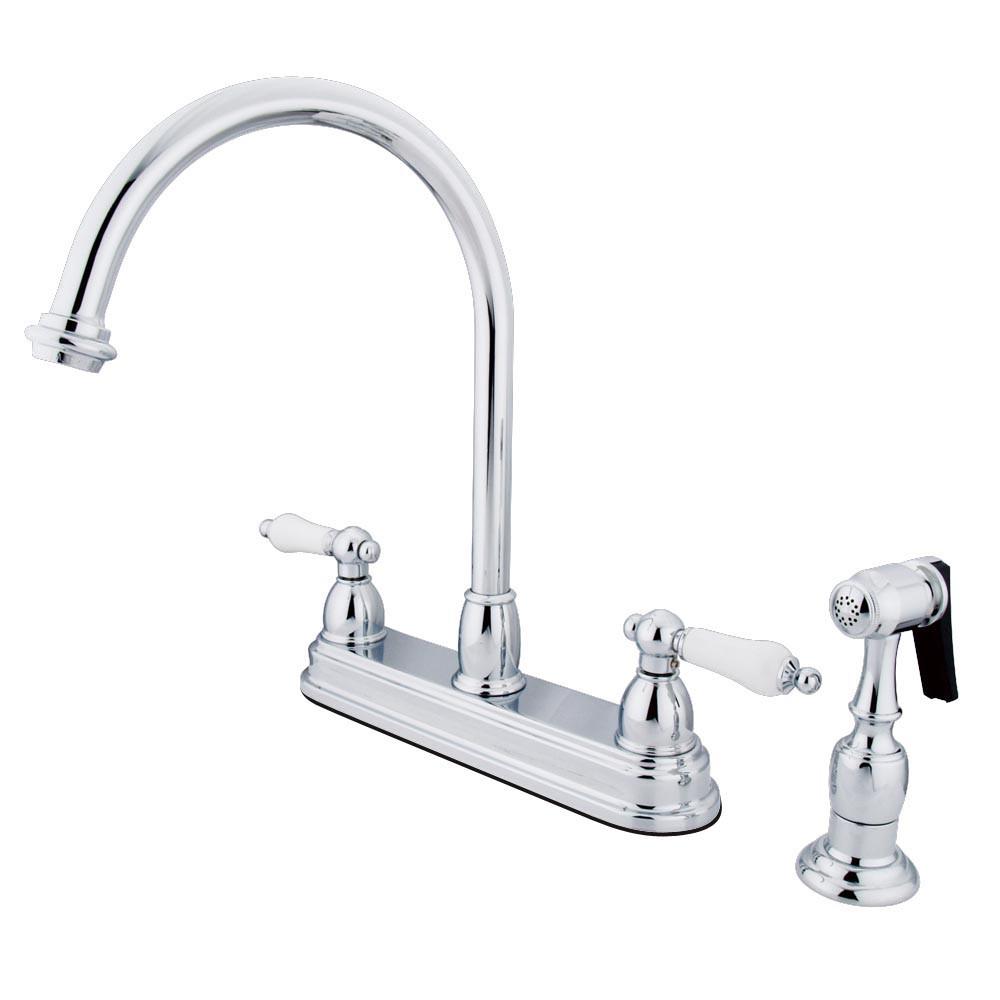 Kingston Brass Chrome Two Handle 8" Kitchen Faucet with Brass Sprayer KB3751PLBS