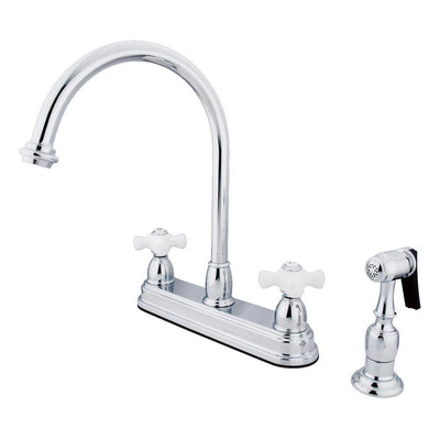Kingston Brass Chrome Two Handle 8" Kitchen Faucet with Brass Sprayer KB3751PXBS