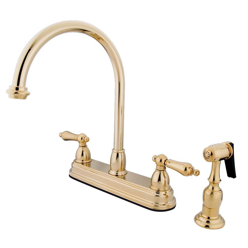 Kingston Polished Brass Two Handle 8" Kitchen Faucet With Brass Sprayer KB3752ALBS