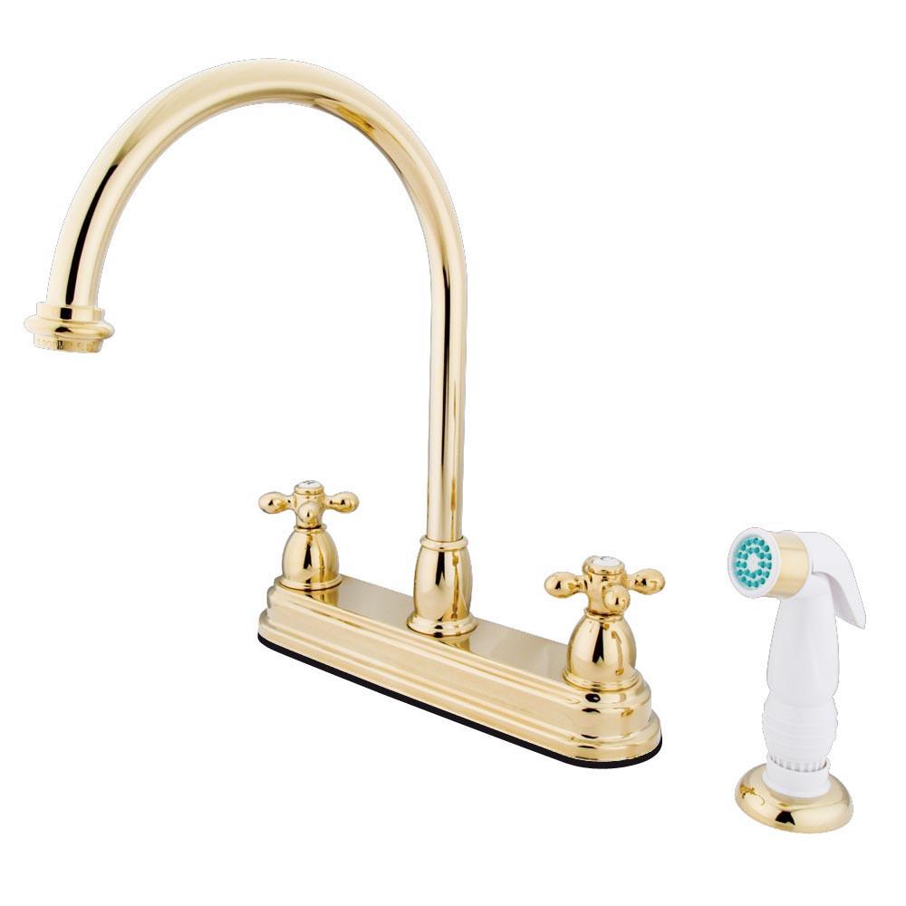 Kingston Brass Polished Brass Two Handle 8" Kitchen Faucet with Sprayer KB3752AX
