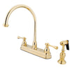 Kingston Polished Brass Two Handle 8" Kitchen Faucet With Brass Sprayer KB3752BLBS