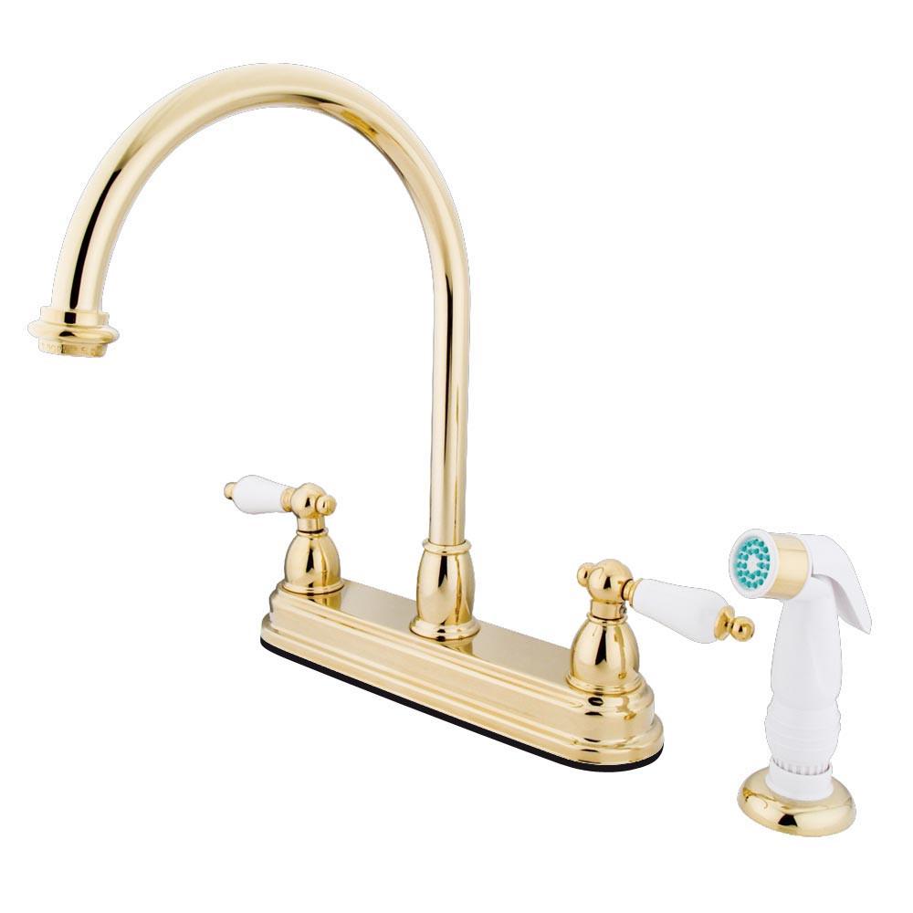 Kingston Brass Polished Brass Two Handle 8" Kitchen Faucet with Sprayer KB3752PL