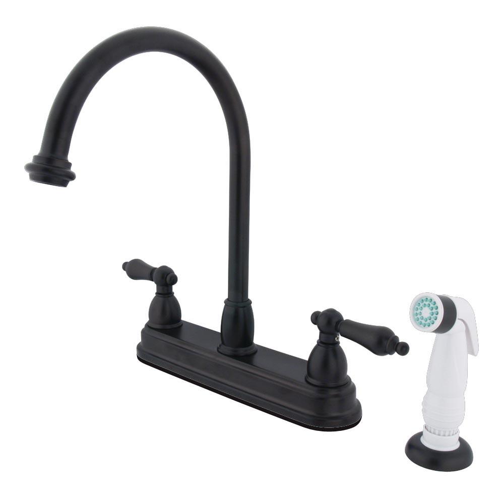 Kingston Oil Rubbed Bronze Two Handle 8" Kitchen Faucet with Sprayer KB3755AL