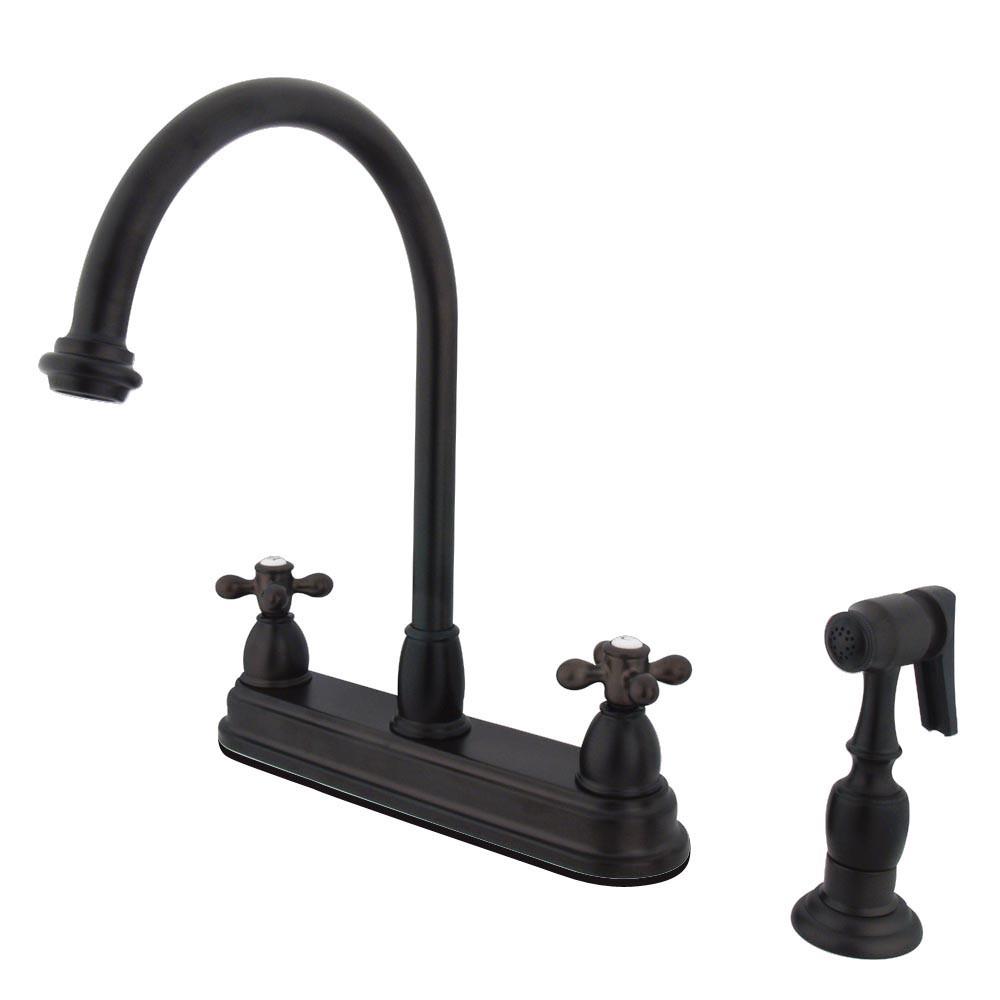 Kingston Oil Rubbed Bronze Two Handle 8" Kitchen Faucet w Sprayer KB3755AXBS