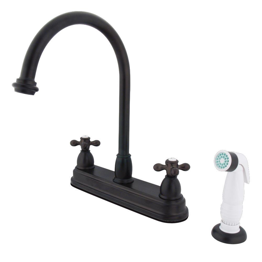Kingston Oil Rubbed Bronze Two Handle 8" Kitchen Faucet with Sprayer KB3755AX