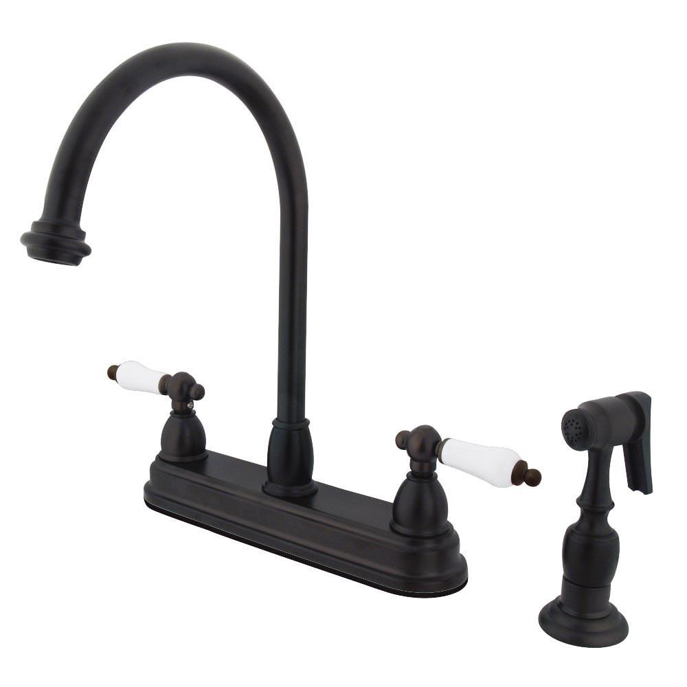 Kingston Oil Rubbed Bronze Two Handle 8" Kitchen Faucet w Sprayer KB3755PLBS