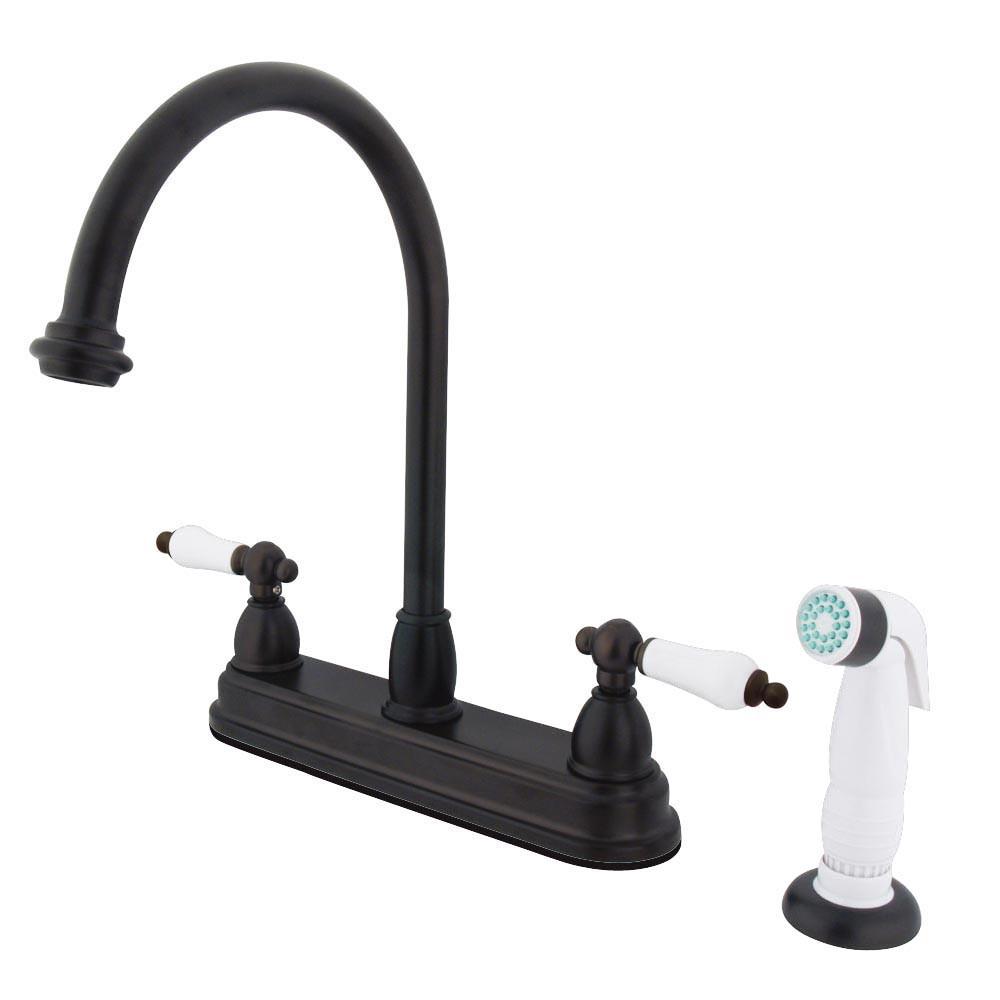 Kingston Oil Rubbed Bronze Two Handle 8" Kitchen Faucet with Sprayer KB3755PL