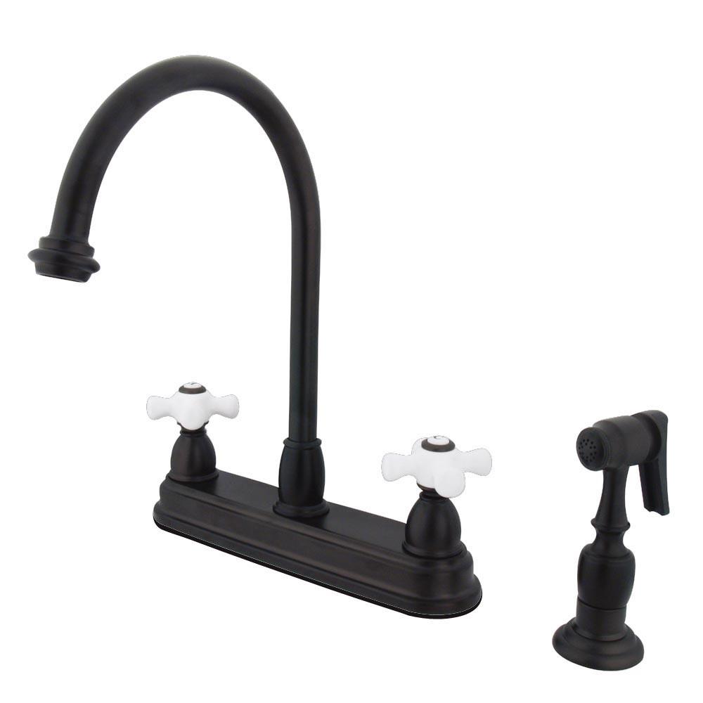 Kingston Oil Rubbed Bronze Two Handle 8" Kitchen Faucet w Sprayer KB3755PXBS