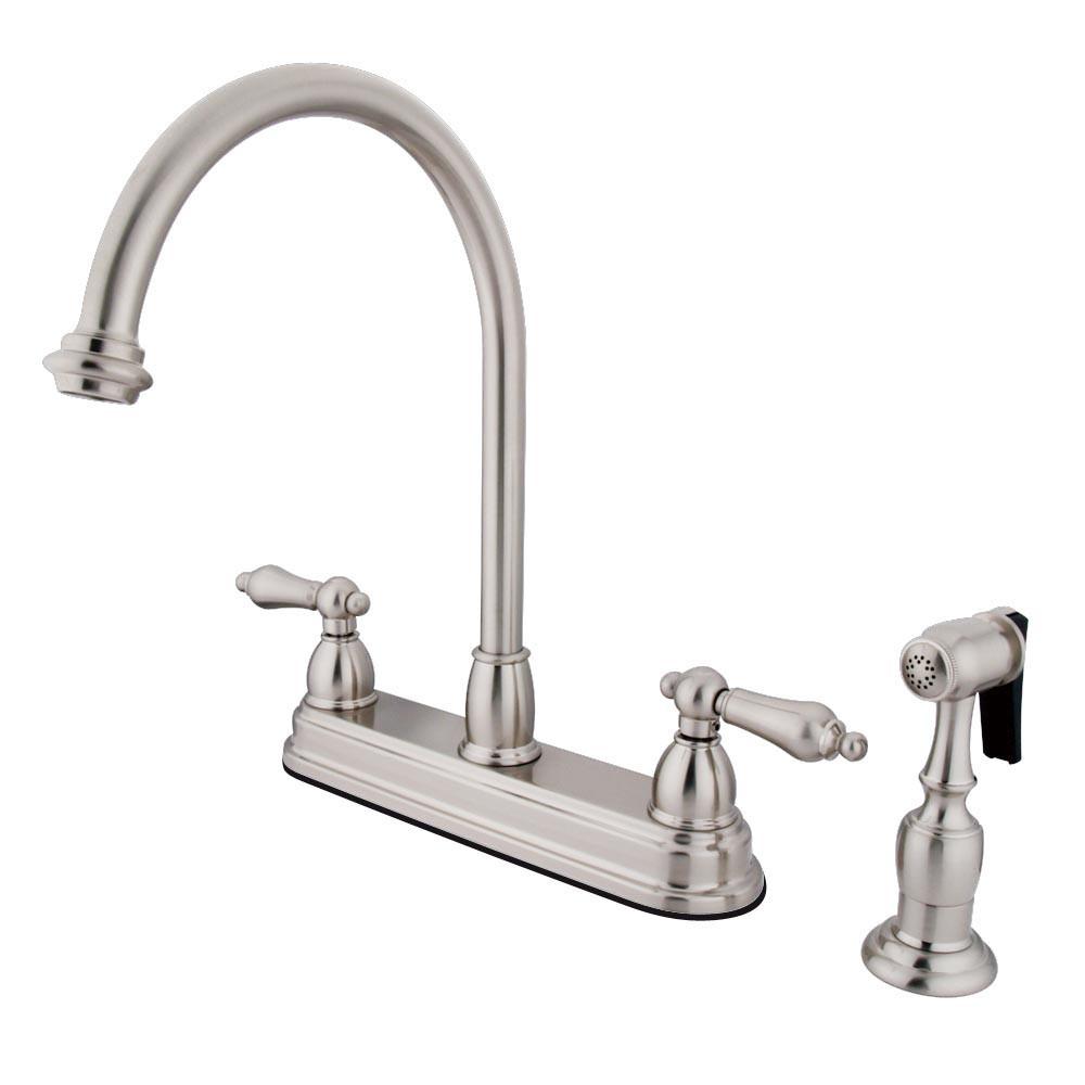 Kingston Satin Nickel Two Handle 8" Kitchen Faucet with Brass Sprayer KB3758ALBS