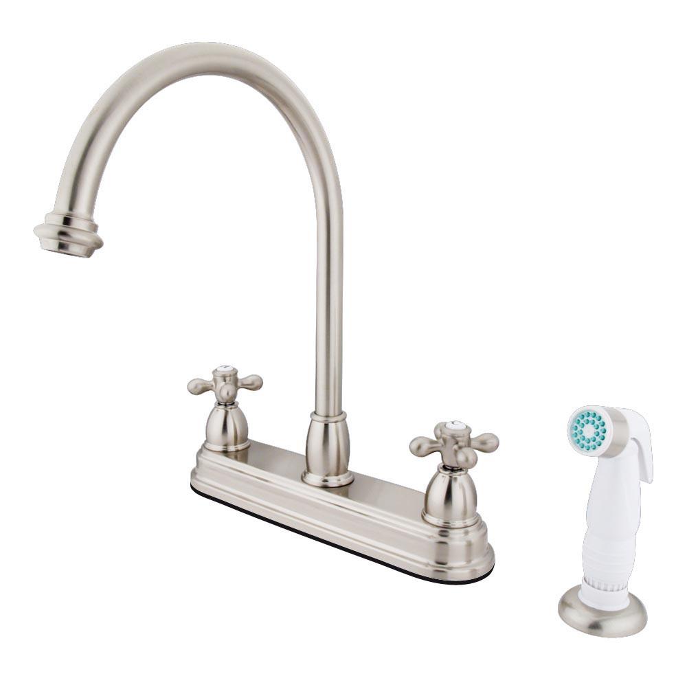 Kingston Brass Satin Nickel Two Handle 8" Kitchen Faucet with Sprayer KB3758AX