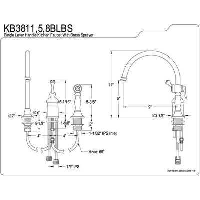 Kingston Satin Nickel Single Handle Kitchen Faucet with Brass Sprayer KB3818BLBS