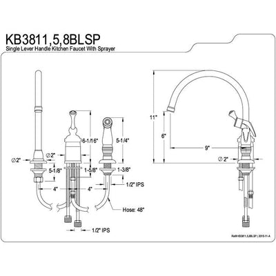 Kingston Satin Nickel Single Handle Kitchen Faucet w Chrome Sprayer KB3818BLSP