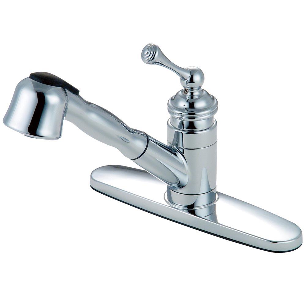 Kingston Brass Chrome Single Handle 8" Monadic Pull-Out Kitchen Faucet KB3891BL