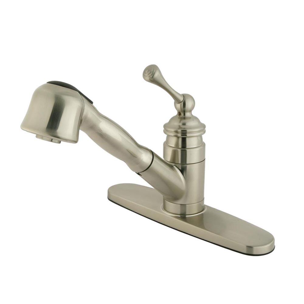 Kingston Satin Nickel Single Handle 8" Monodeck Pull-Out Kitchen Faucet KB3898BL