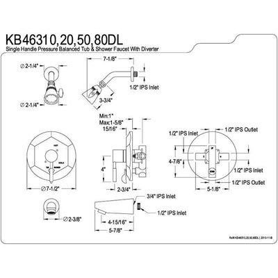 Kingston Brass Concord Chrome Single Handle Tub & Shower Faucet KB46310DL