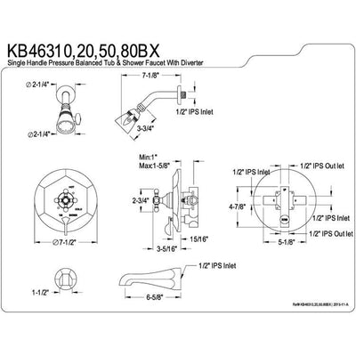 Kingston Polished Brass Single Handle Tub & Shower Combination Faucet KB46320BX