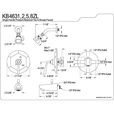 Kingston Silver Sage Polished Brass Tub & Shower Combination Faucet KB4632ZL