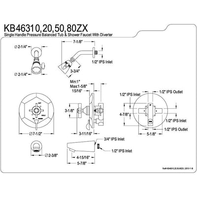 Kingston Brass KB46380ZX Tub and Shower Combination Faucet Satin Nickel