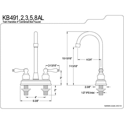 Kingston Oil Rubbed Bronze 2 Handle 4" Centerset Hi-Arch Bar Sink Faucet KB495AL