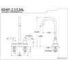Kingston Satin Nickel 2 Handle 4" Centerset High-Arch Bar Sink Faucet KB498AL