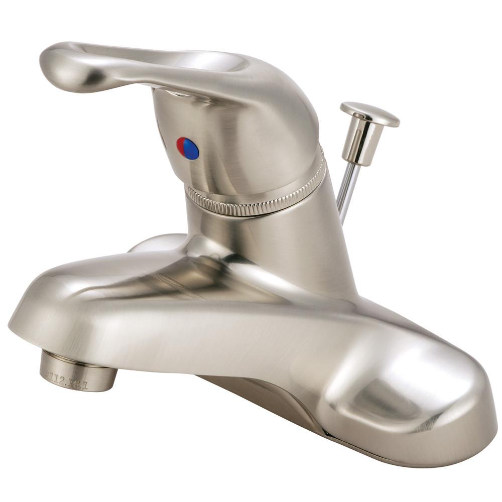 Kingston Satin Nickel Single Handle 4" Centerset Bathroom Faucet w Pop-up KB518