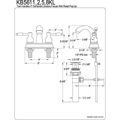 Kingston Polished Brass 2 Handle 4" Centerset Bathroom Faucet w Drain KB5612KL