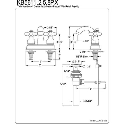 Kingston Satin Nickel 2 Handle 4" Centerset Bathroom Faucet with Pop-up KB5618PX