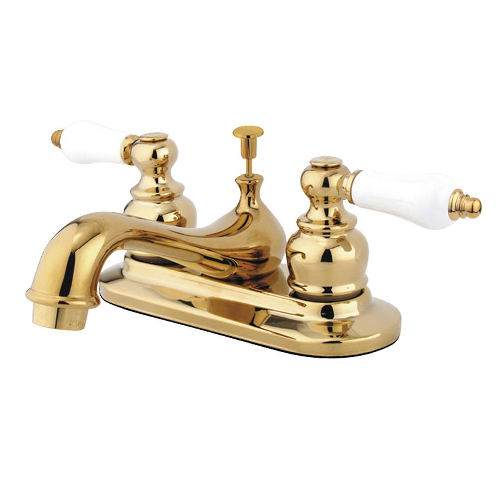 Kingston Polished Brass 2 Handle 4" Centerset Bathroom Faucet w Drain KB602PL