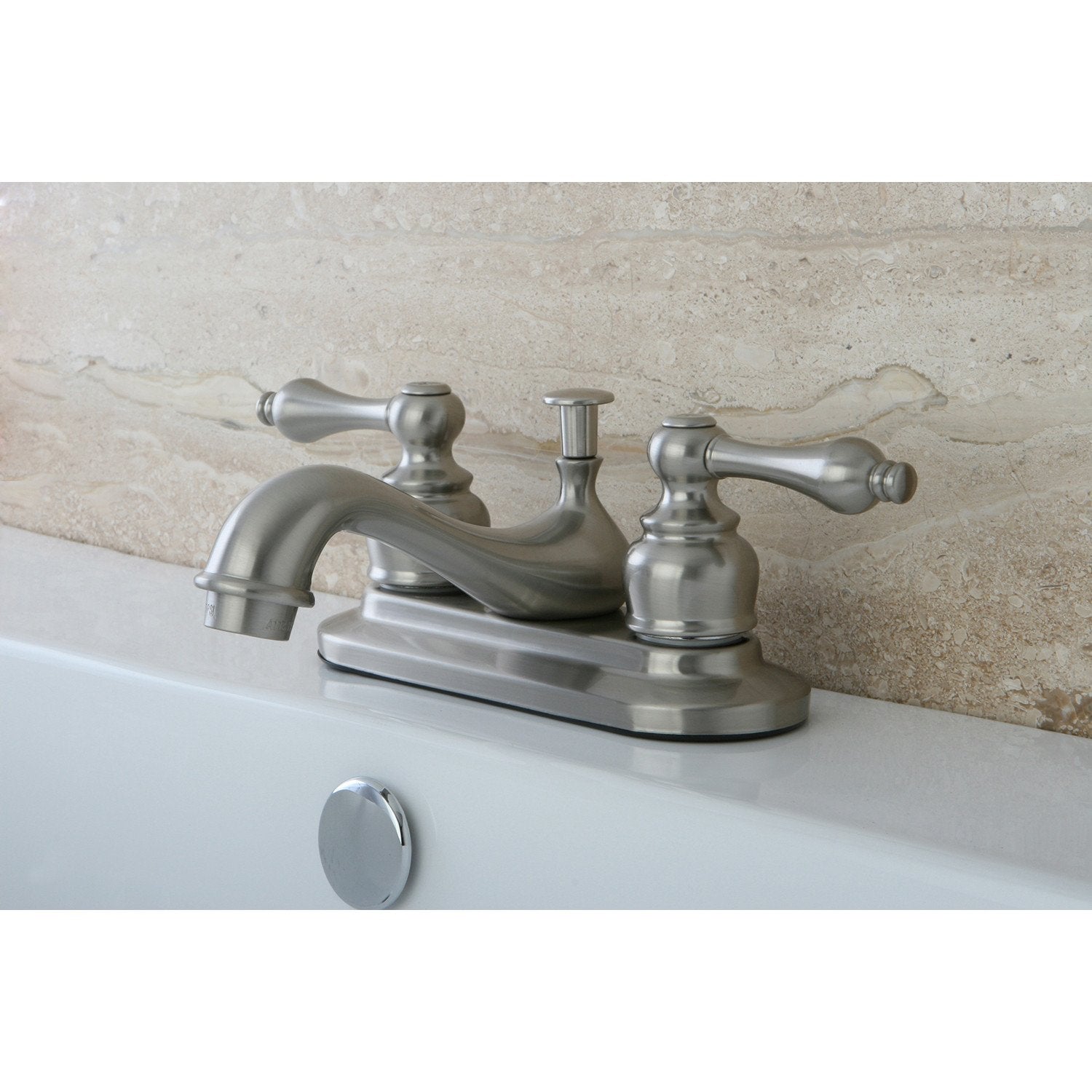 Kingston Satin Nickel 2 Handle 4" Centerset Bathroom Faucet with Pop-up KB608AL