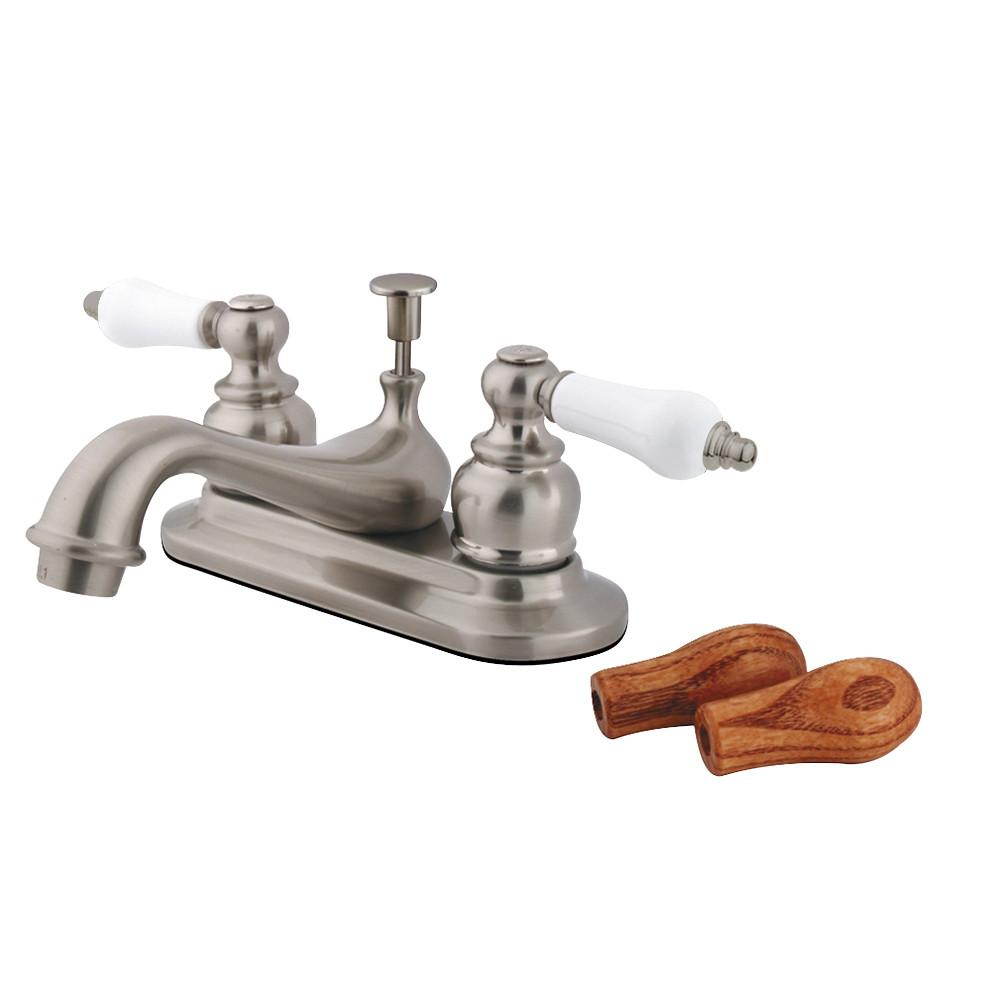 Kingston Satin Nickel 2 Handle 4" Centerset Bathroom Faucet with Pop-up KB608B