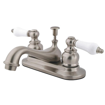 Kingston Satin Nickel 2 Handle 4" Centerset Bathroom Faucet with Pop-up KB608PL